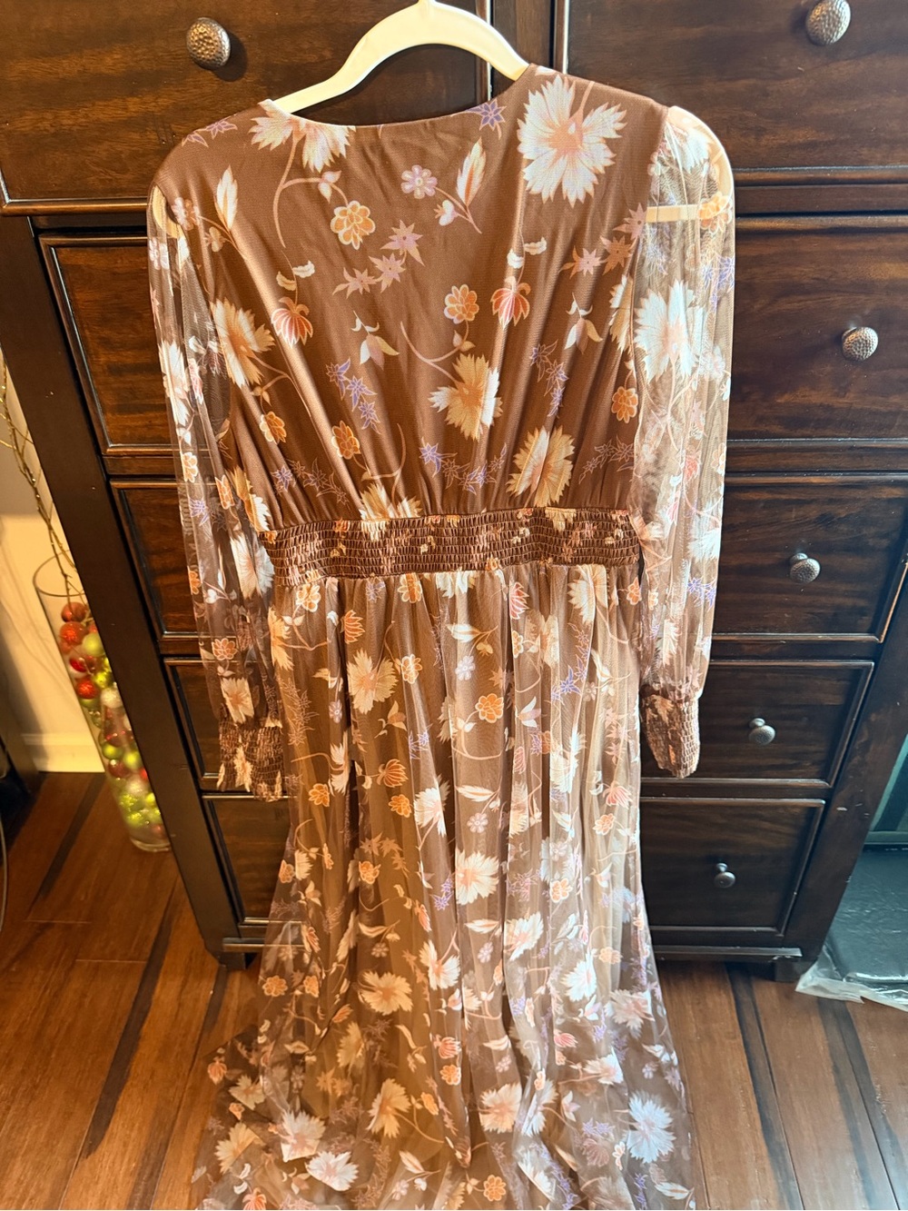 Adore Brown Floral Mesh Maxi Dress